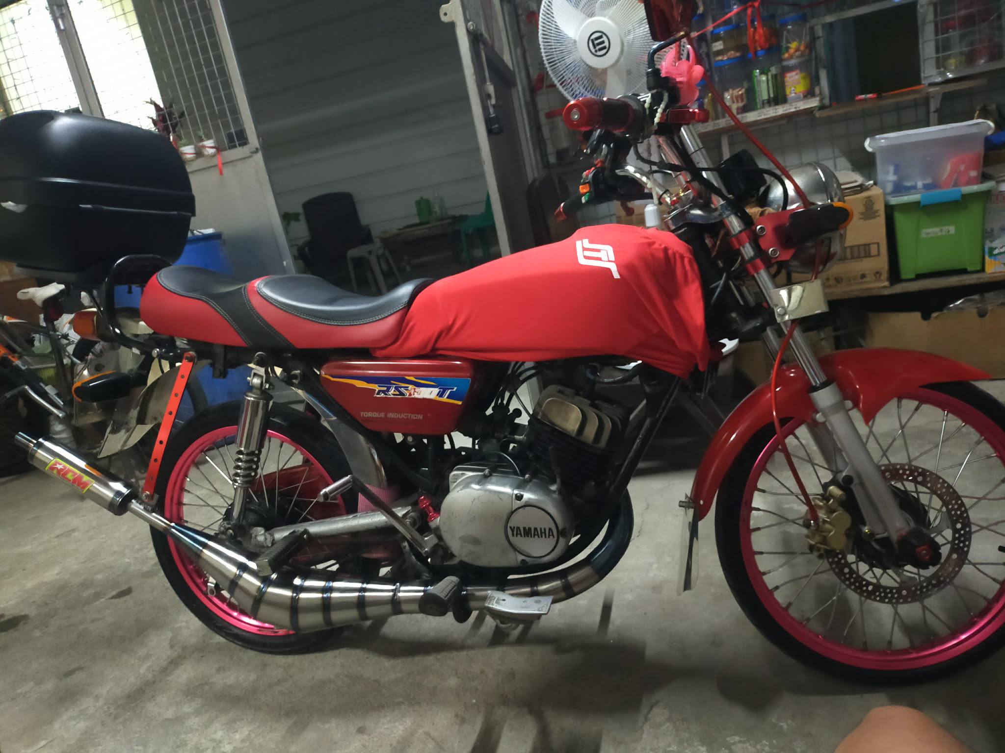 Red Yamaha RS100 Garage Shot